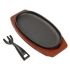 28cm Cast Iron Oval Sizzler Platter With Wooden Base and Lifter